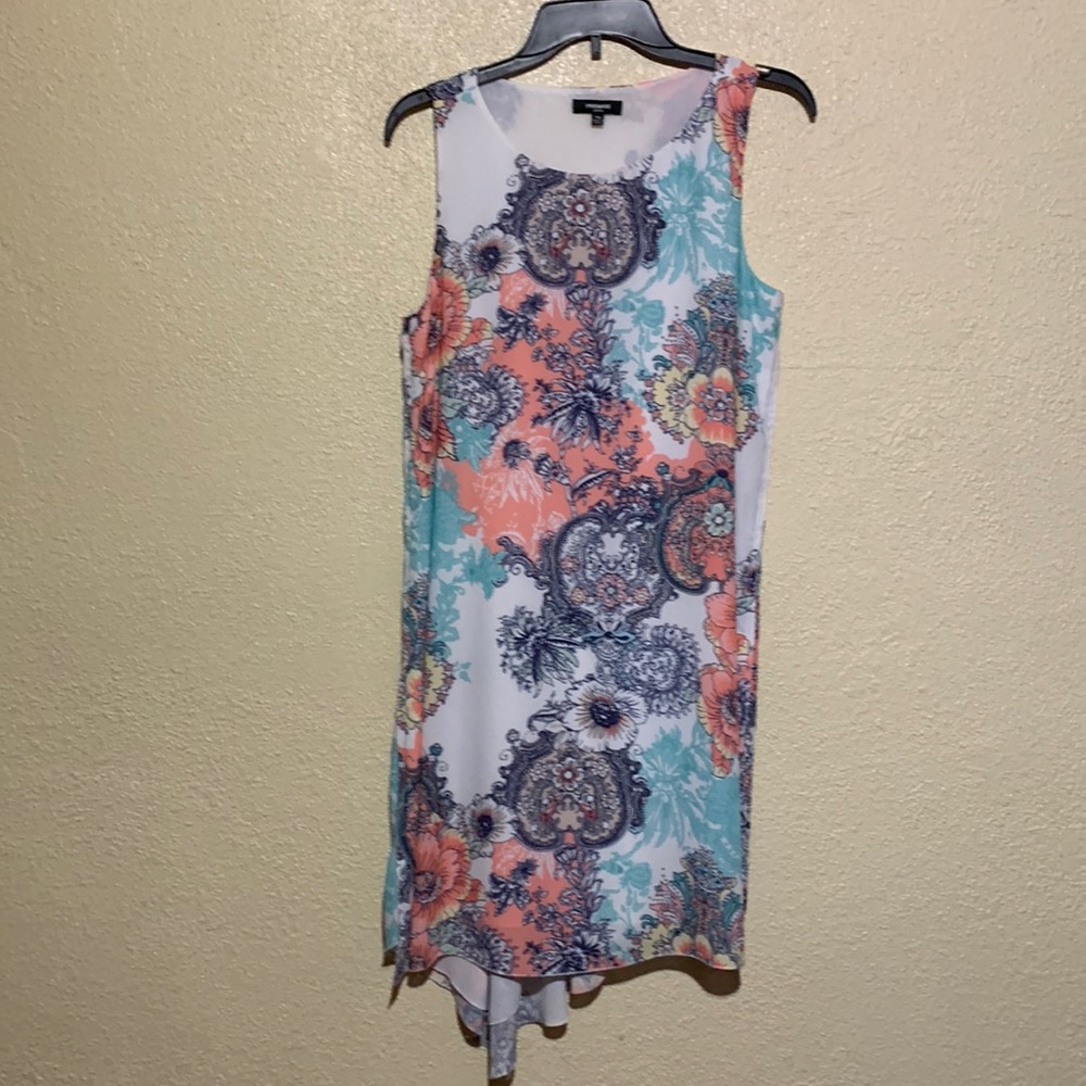 Premise Dress Sleeveless White Blue Yellow Orange Blue Floral Size M Petite